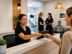 Patient being greeted by receptionist